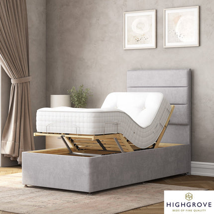 Highgrove Radnor Grey Fabric Electric Adjustable Bed Frame with 1000 Spring Count Long Single Mattress in 2 Firmness Ratings