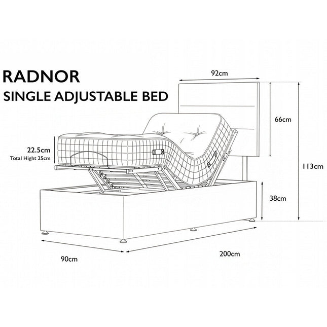 Highgrove Radnor Taupe Fabric Electric Adjustable Bed Frame with 1000 Spring Count Long Single Mattress in 2 Firmness Ratings – view 2