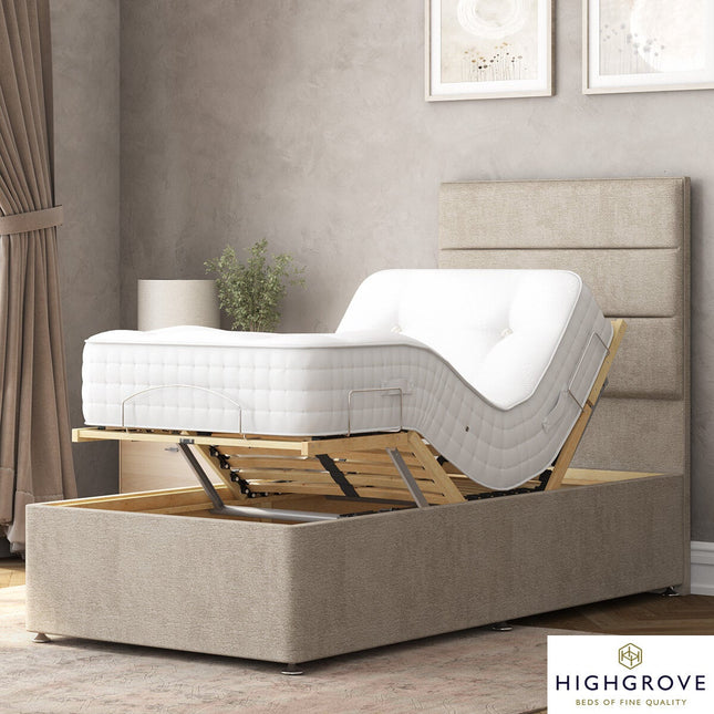 Highgrove Radnor Taupe Fabric Electric Adjustable Bed Frame with 1000 Spring Count Long Single Mattress in 2 Firmness Ratings