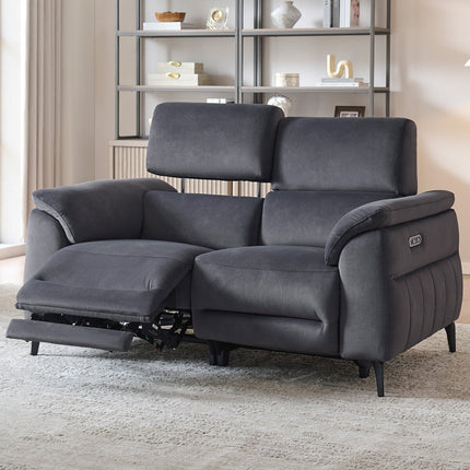Apex Black Fabric Power Reclining 2 Seater Sofa with Power Head Tilt