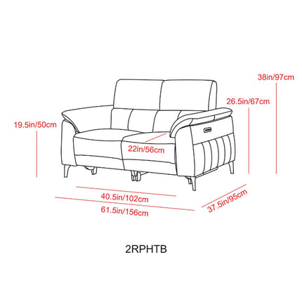 Apex Black Fabric Power Reclining 2 Seater Sofa with Power Head Tilt – view 2