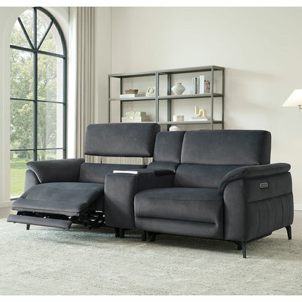 Apex Black Fabric Power Reclining Large 2 Seater Sofa with Power Head Tilt & Smart Screen