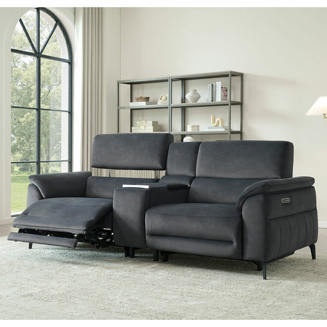 Apex Black Fabric Power Reclining Large 2 Seater Sofa with Power Head Tilt & Smart Screen