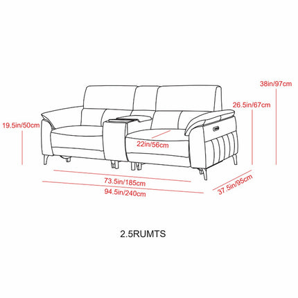 Apex Black Fabric Power Reclining Large 2 Seater Sofa with Power Head Tilt & Smart Screen – view 2