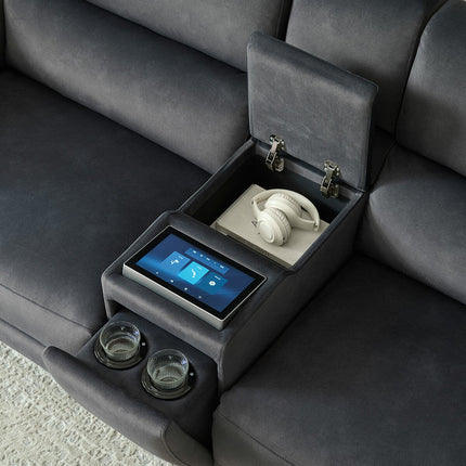 Apex Black Fabric Power Reclining Large 2 Seater Sofa with Power Head Tilt & Smart Screen – view 5