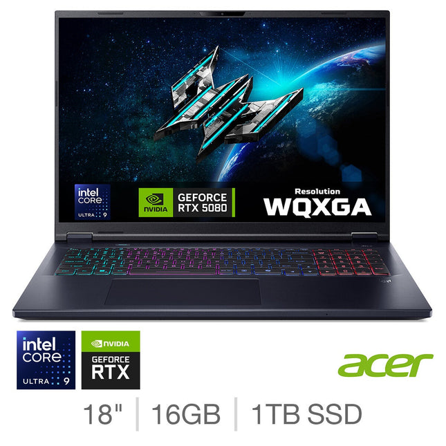 Acer Helios, Intel Core Ultra 9, 16GB RAM, 1TB SSD, NVIDIA GeForce RTX 5080, 18 Inch Gaming Laptop, NH.U55EK.001
