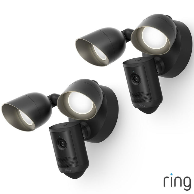 Ring Floodlight Cam (2nd Gen) - Wired - Black Security Camera - Retinal 2K - 2 Pack