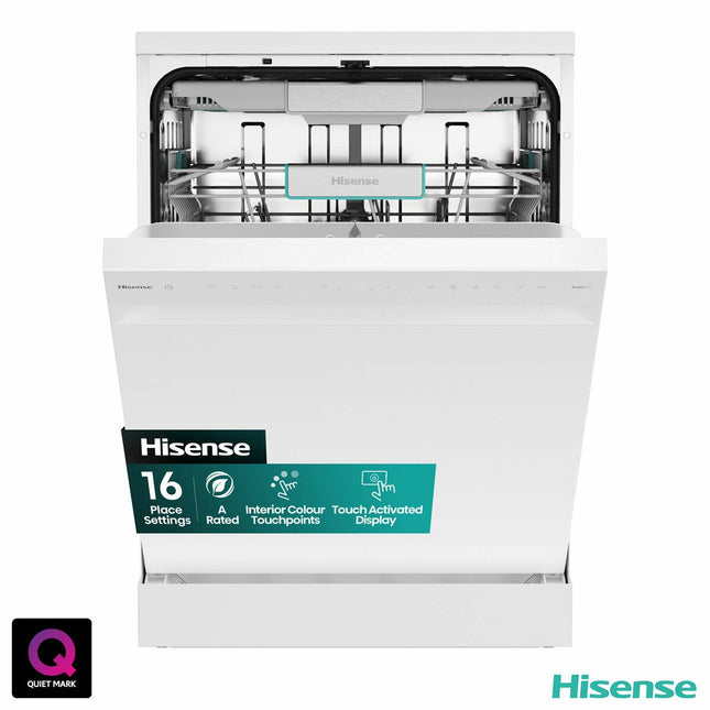 Hisense HS673A90WUK, 16 Place Setting, Freestanding Dishwasher, A Rated in White