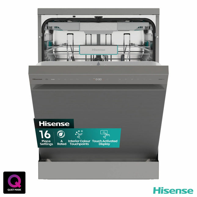 Hisense HS673A90XUK, 16 Place Setting, Freestanding Dishwasher, A Rated in Silver