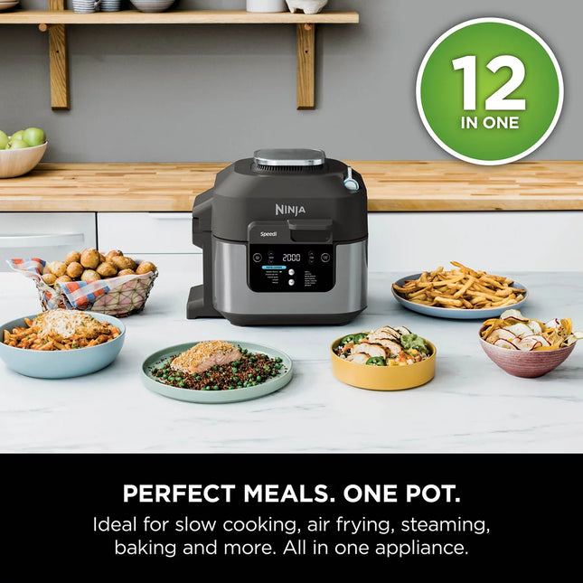 Ninja ON500UK Speedi 12 in 1 Multi Cooker, Air Fryer & Slow Cooker in Black Steel