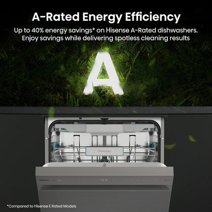 Hisense HS673A90XUK, 16 Place Setting, Freestanding Dishwasher, A Rated in Silver – view 8