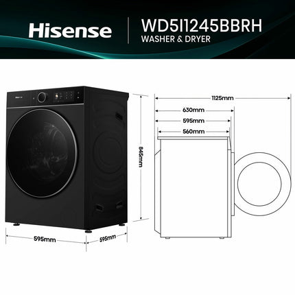 Hisense KitchenFit 5i Series WD5I1245BBRH 12kg / 8kg Washer Dryer, A Rated in Black – view 5