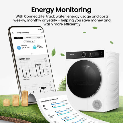 Hisense KitchenFit 5i Series DH5I904BWBC, 9kg Heat Pump Dryer, A+++ Rated in White – view 7