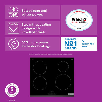 Bosch Series 4 PIE631BB5E 60cm Touch Control Induction Hob in Black – view 2