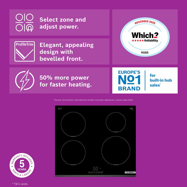 Bosch Series 4 PIE631BB5E 60cm Touch Control Induction Hob in Black – view 2