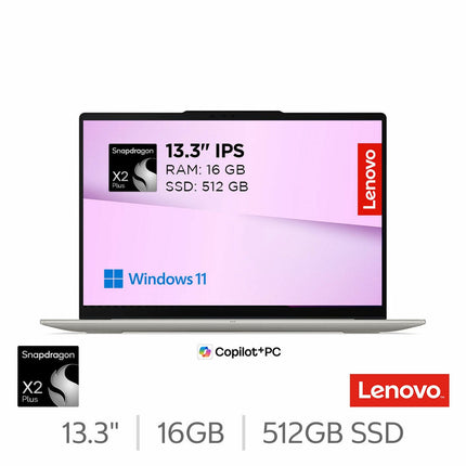 Lenovo IdeaPad Slim 5, Copilot+ PC, Snapdragon X2 Plus, 16GB RAM, 512GB SSD, 13.3 inch Laptop, 83RK000VUK