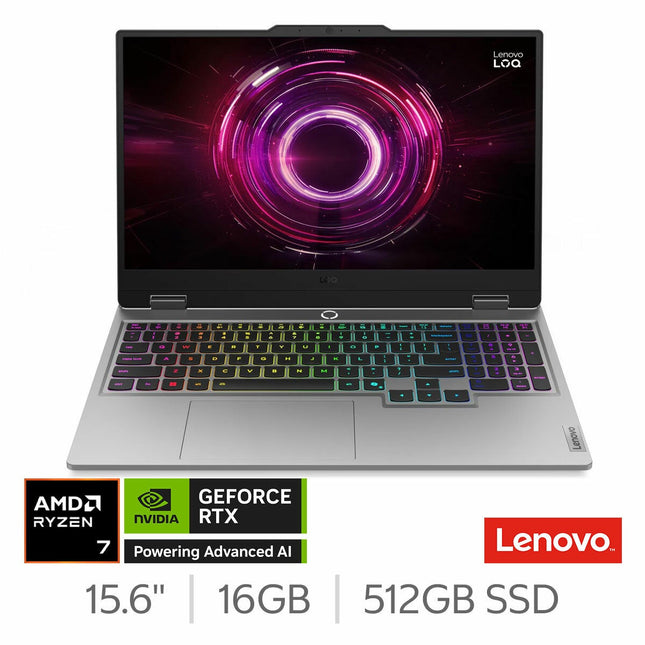Lenovo LOQ 15AHP10, AMD Ryzen 7, 16GB RAM, 512GB SSD, NVIDIA GeForce RTX 5050, 15.6 Inch, Gaming Laptop, 83JG000AUK