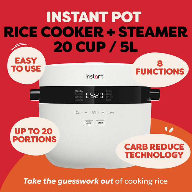 Instant Pot 5L / 20 Cup Rice Cooker & Steamer in White – view 2