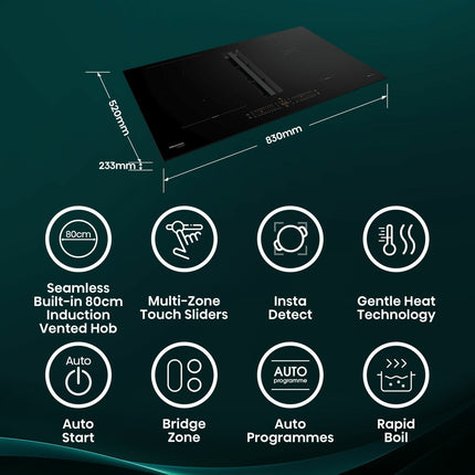 Hisense Hi6 HEH8432BSCWF 83cm Induction Hob with Bridge Zone in Black For External / Recirculation Ventilation – view 2