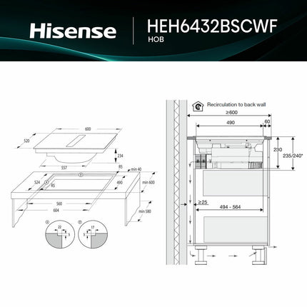 Hisense Hi6 HEH6432BSCWF 60cm Induction Hob in Black, For External / Recirculation Ventilation – view 6