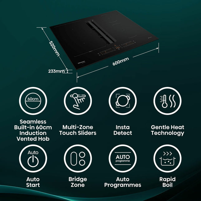 Hisense Hi6 HEH6432BSCWF 60cm Induction Hob in Black, For External / Recirculation Ventilation – view 2