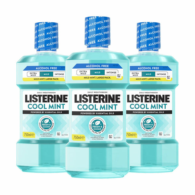 Listerine Cool Mint Milder Taste Mouthwash, 3 x 750ml