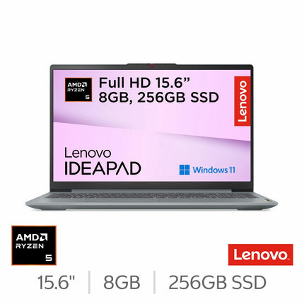 Lenovo IdeaPad Slim 3, AMD Ryzen 5, 8GB RAM, 256GB SSD, 15.6" Laptop, 82XQ01STUK