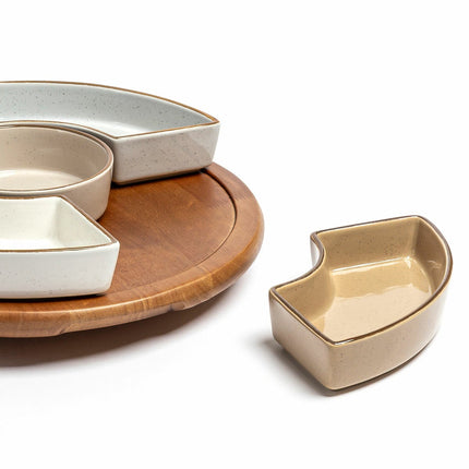 Over & Back Acacia Lazy Susan, with 5 Stoneware Dishes – view 6