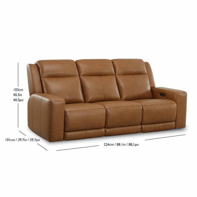 Simon Li Wren Brown Leather 3 Seater Sofa with Power Recliner & Power Headrest – view 2