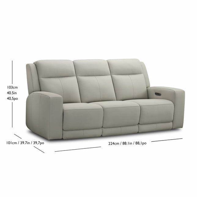 Simon Li Wren Light Grey Leather Power Reclining 3 Seater Sofa with Power Headrest – view 2