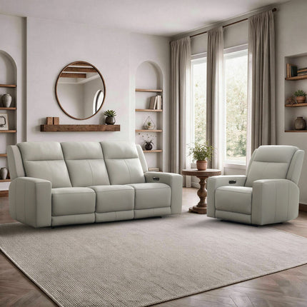 Simon Li Wren Light Grey Leather Power Reclining 3 Seater Sofa with Power Headrest – view 8