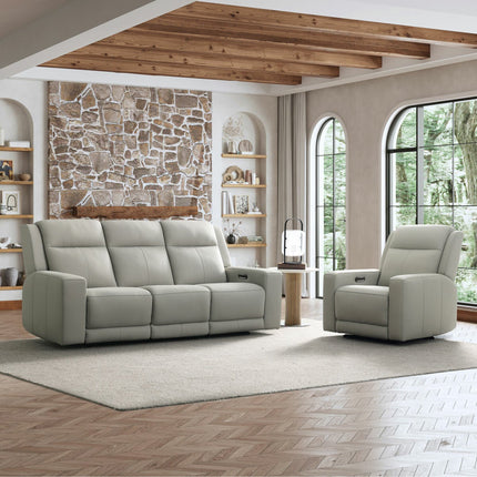 Simon Li Wren Light Grey Leather Power Reclining Armchair with Power Headrest – view 8