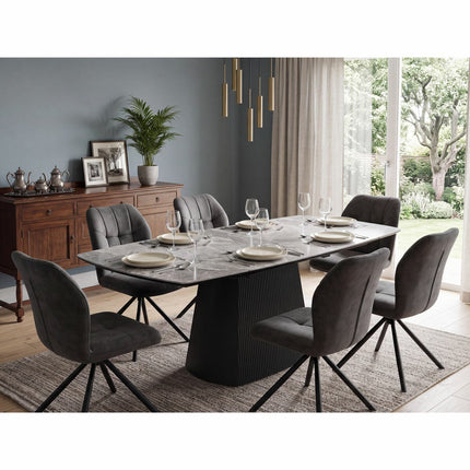 Bahamas Ceramic Extending Dining Table + 6 Grey Chairs, Seats 6-8