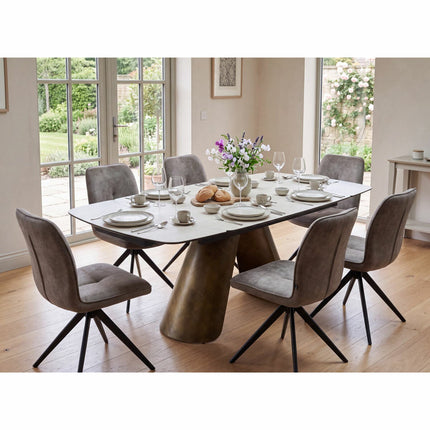 Albania Ceramic Extending Dining Table + 6 Grey Chairs, Seats 6-8