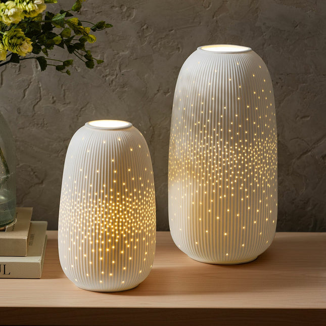 Evergreen LED Porcelain Lantern, 2 Piece Set in 2 Colours
