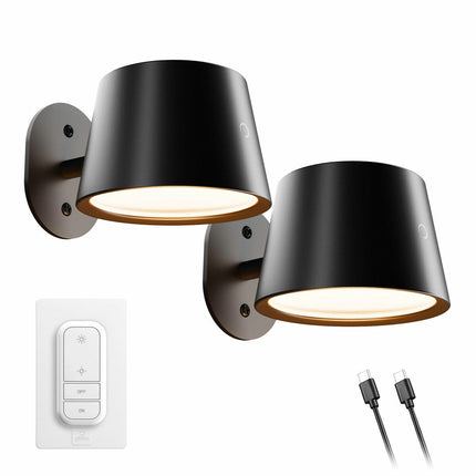 Globe Rechargeable Black Portable Wall Light, 2 Pack - Black