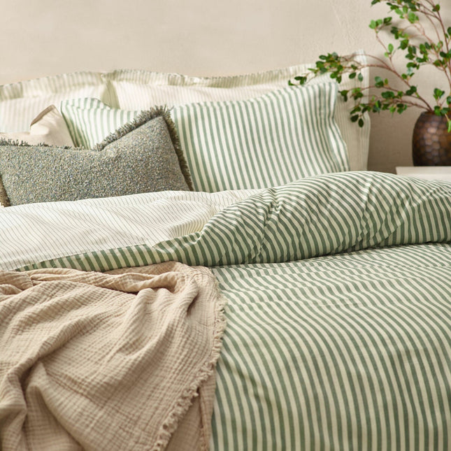 Yard Hebden 100% Cotton Forest Green Stripe Duvet Cover Set in 4 Sizes – view 2