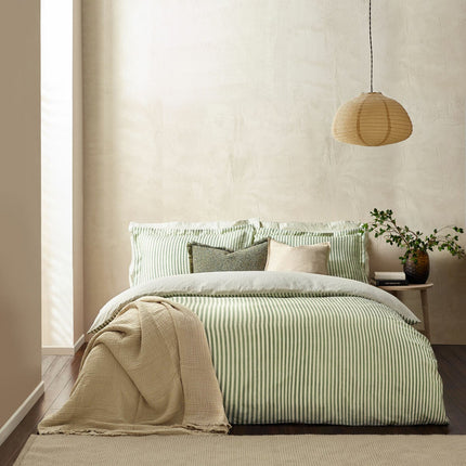 Yard Hebden 100% Cotton Forest Green Stripe Duvet Cover Set in 4 Sizes