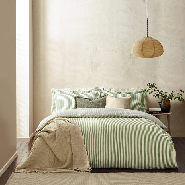 Yard Hebden 100% Cotton Forest Green Stripe Duvet Cover Set in 4 Sizes