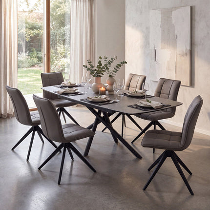 Indus Valley Skylar Small Ceramic Extending Dining Table + 6 Grey Chairs, Seats 6