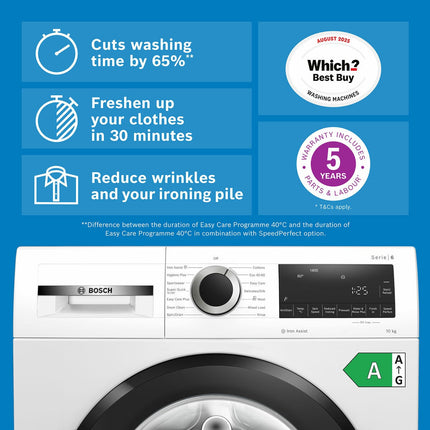 Bosch WGG254Z1GB Series 6, 10kg Washing Machine, A Rated in White – view 2
