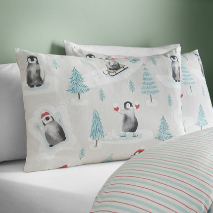 Catherine Lansfield Brushed Cotton Christmas Penguins Reversible Duvet Cover Set In 3 Sizes – view 3