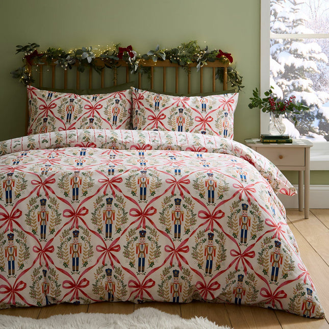 Catherine Lansfield Christmas Nutcracker Bows Reversible Duvet Cover Set In 3 Sizes