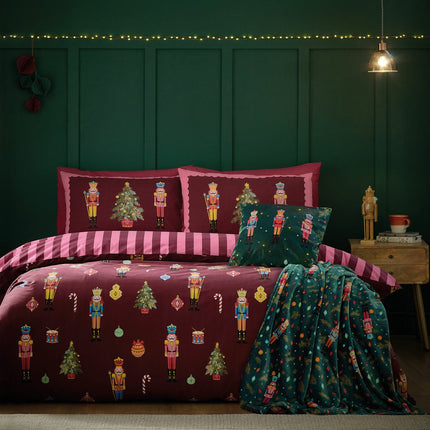 Catherine Lansfield Christmas Nutcracker Stripe Reversible Duvet Cover Set In 3 Sizes – view 2
