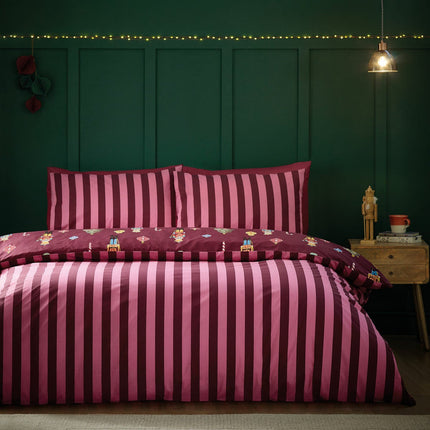 Catherine Lansfield Christmas Nutcracker Stripe Reversible Duvet Cover Set In 3 Sizes – view 3