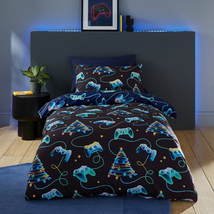 Catherine Lansfield Navy Christmas Gamer Duvet Cover Set In 2 Sizes – view 2