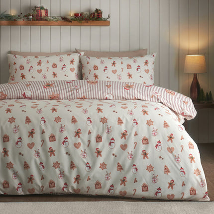 Catherine Lansfield Christmas Gingerbread Stripe Reversible Duvet Cover Set In 3 Sizes – view 2