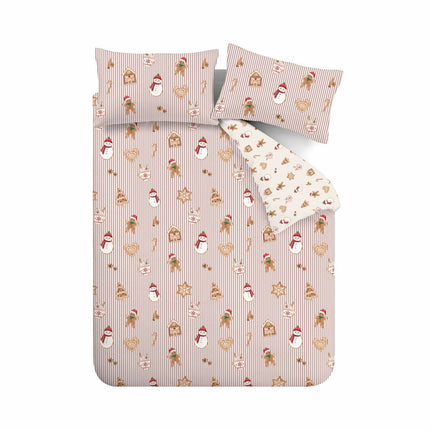 Catherine Lansfield Christmas Gingerbread Stripe Reversible Duvet Cover Set In 3 Sizes – view 5