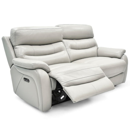 Fletcher Light Grey Leather Power Reclining Large 2 Seater Sofa with Power Headrest – view 4