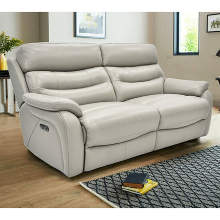 Fletcher Light Grey Leather Power Reclining Large 2 Seater Sofa with Power Headrest – view 3
